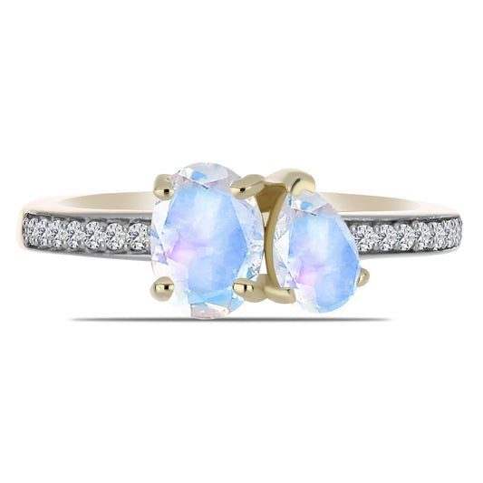 Inel din Argint 925 Placat cu Aur ( 2.12 grame ) cu Piatra Lunii Curcubeu și Topaz Alb 1.23 Carate