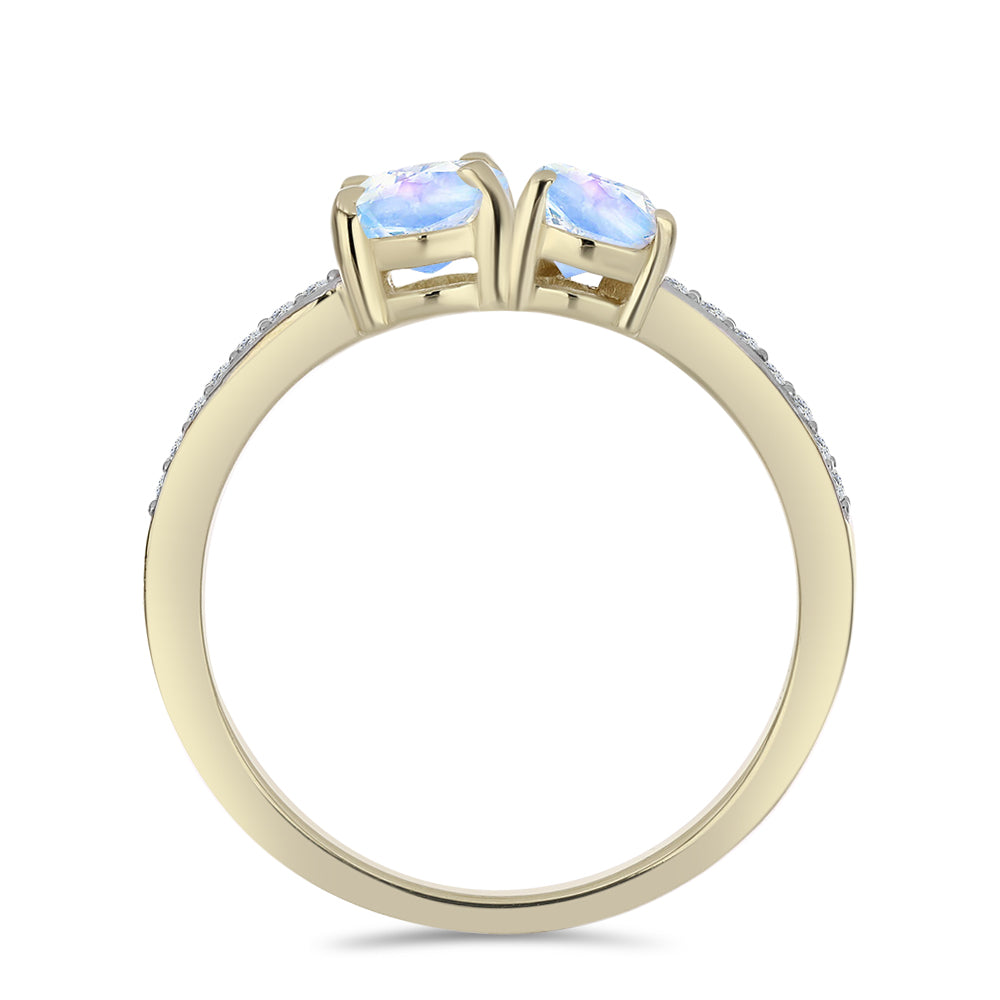 Inel din Argint 925 Placat cu Aur ( 2.12 grame ) cu Piatra Lunii Curcubeu și Topaz Alb 1.23 Carate 2 