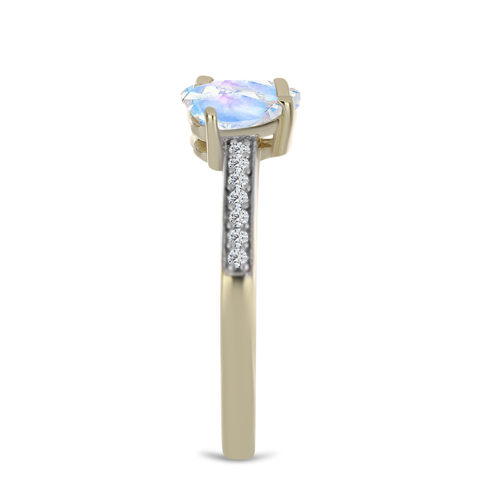 Inel din Argint 925 Placat cu Aur ( 2.12 grame ) cu Piatra Lunii Curcubeu și Topaz Alb 1.23 Carate 4 
