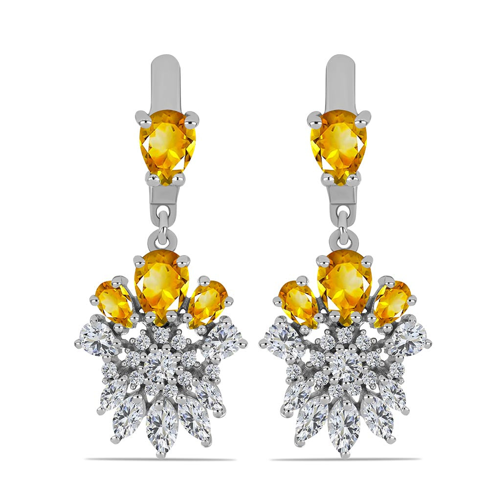 Cercei din Argint 925 ( 6.22 grame ) cu Citrin Ural și Topaz Alb 5.78 Carate 1 