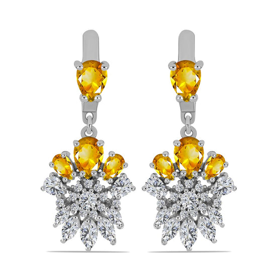 Cercei din Argint 925 ( 6.22 grame ) cu Citrin Ural și Topaz Alb 5.78 Carate