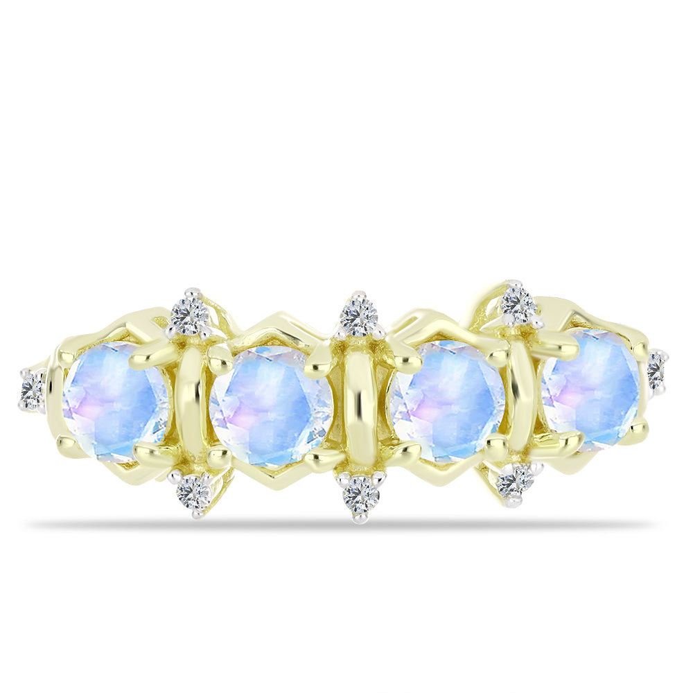 Inel din Argint 925 Placat cu Aur ( 2.65 grame ) cu Piatra Lunii Curcubeu și Topaz Alb 1.13 Carate 1 