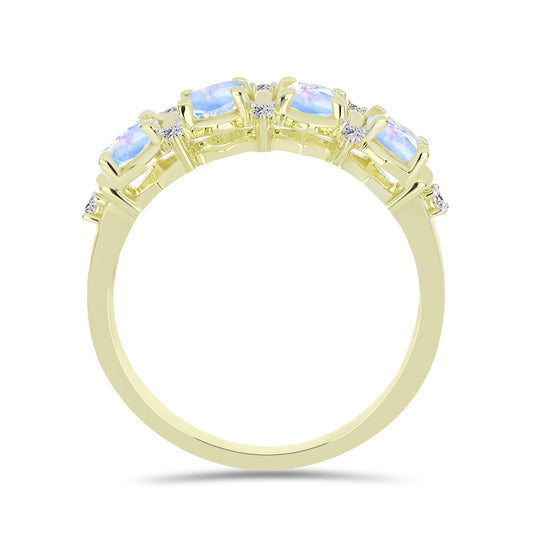 Inel din Argint 925 Placat cu Aur ( 2.65 grame ) cu Piatra Lunii Curcubeu și Topaz Alb 1.13 Carate