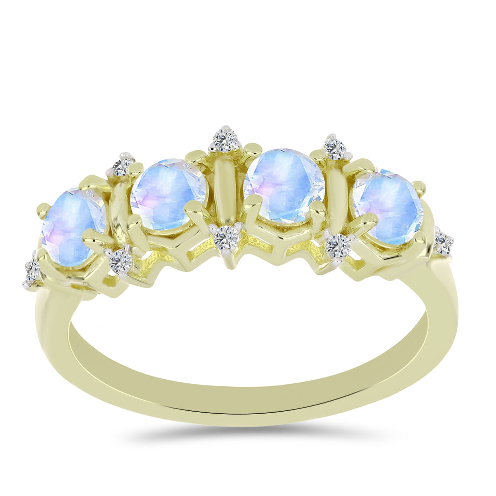 Inel din Argint 925 Placat cu Aur ( 2.65 grame ) cu Piatra Lunii Curcubeu și Topaz Alb 1.13 Carate