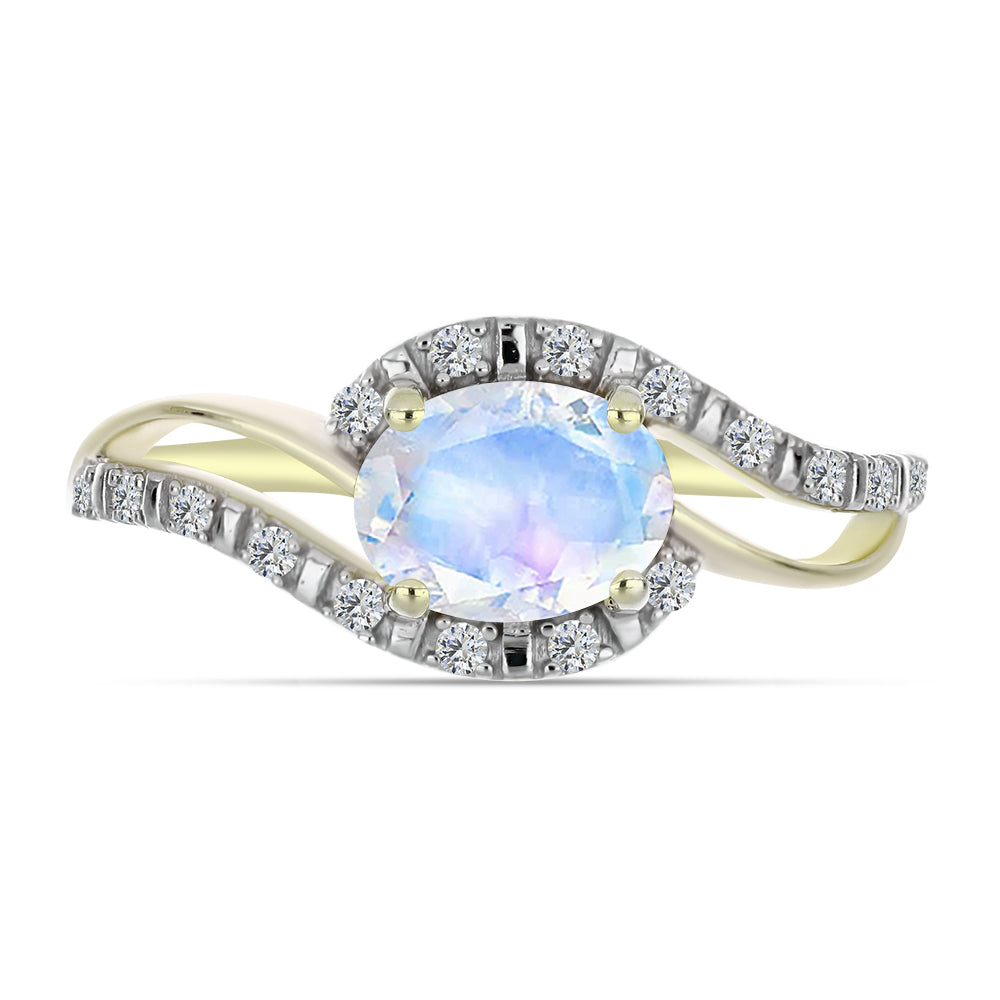 Inel din Argint 925 Placat cu Aur ( 2.52 grame ) cu Piatra Lunii Curcubeu și Topaz Alb 1.38 Carate 1 