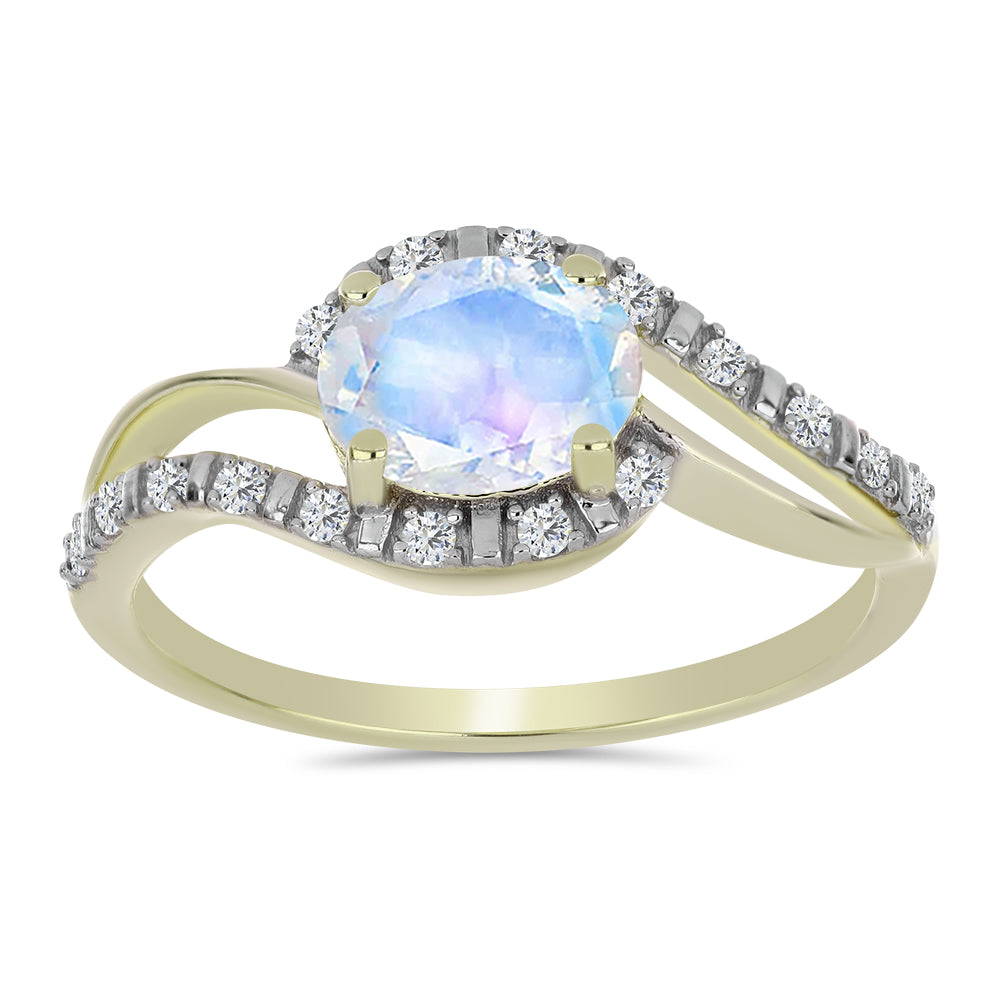 Inel din Argint 925 Placat cu Aur ( 2.52 grame ) cu Piatra Lunii Curcubeu și Topaz Alb 1.38 Carate 3 