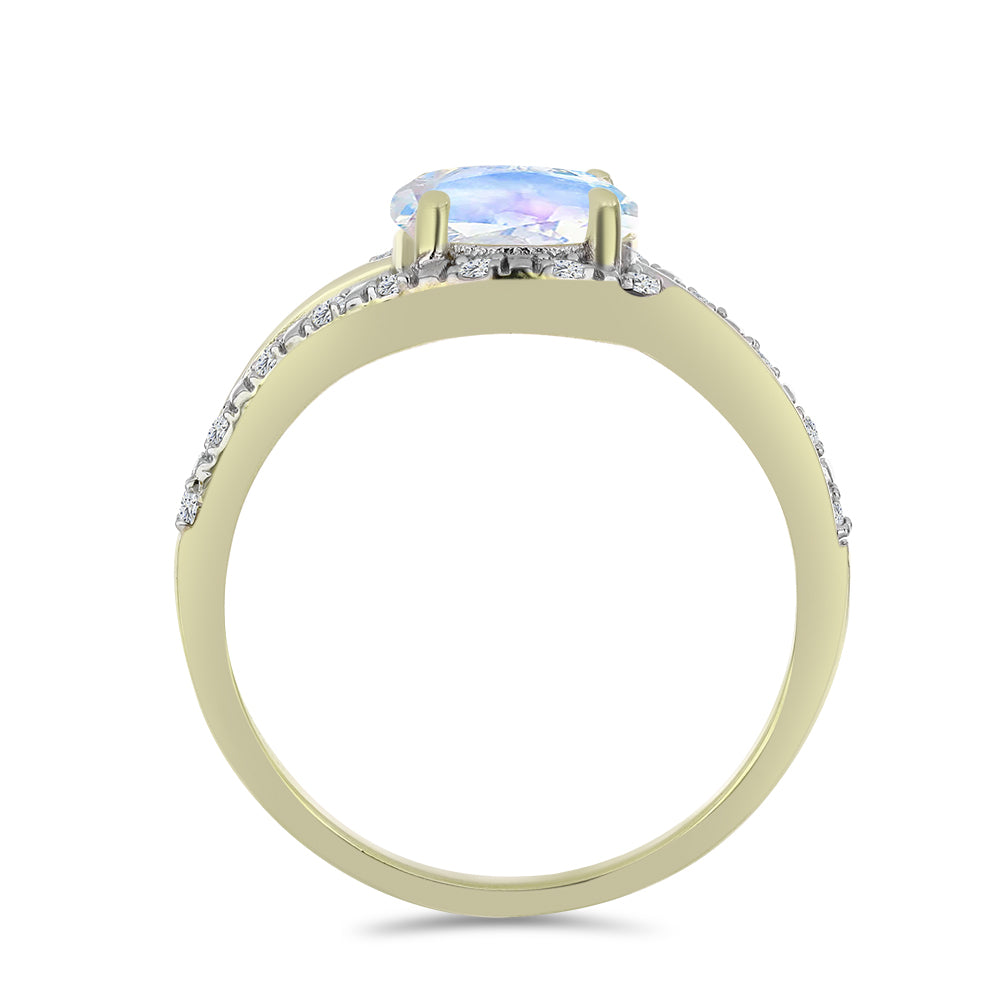 Inel din Argint 925 Placat cu Aur ( 2.52 grame ) cu Piatra Lunii Curcubeu și Topaz Alb 1.38 Carate 4 