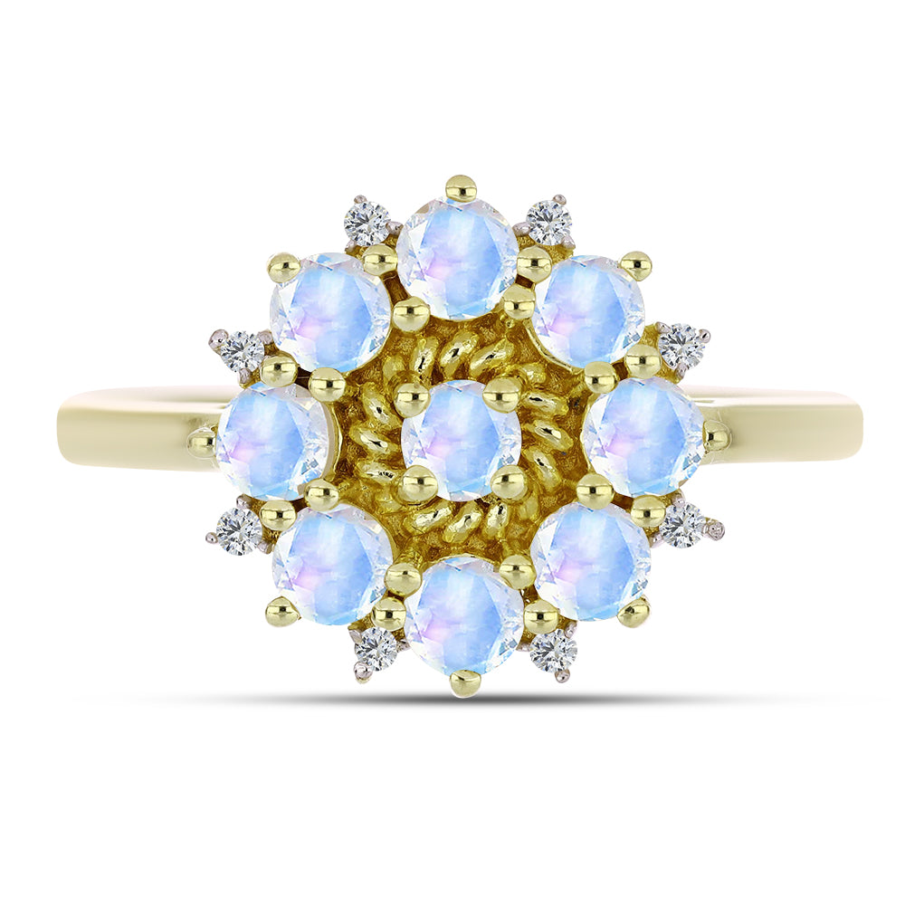 Inel din Argint 925 Placat cu Aur ( 2.72 grame ) cu Piatra Lunii Curcubeu și Topaz Alb 1.03 Carate