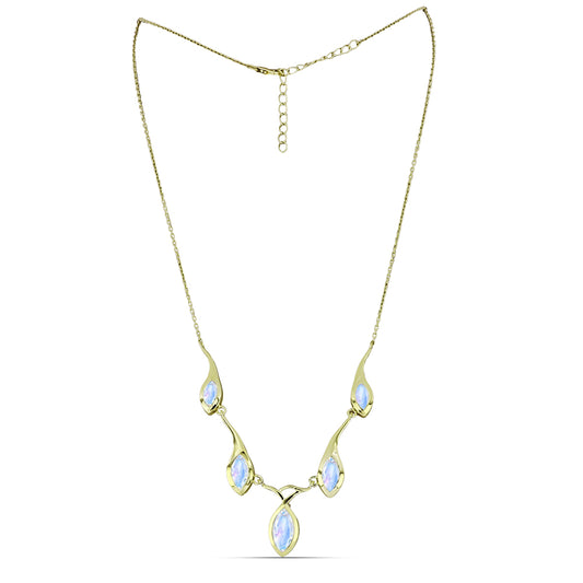 Colier din Argint 925 Placat cu Aur ( 7.8 grame ) cu Piatra Lunii Curcubeu 4.83 Carate