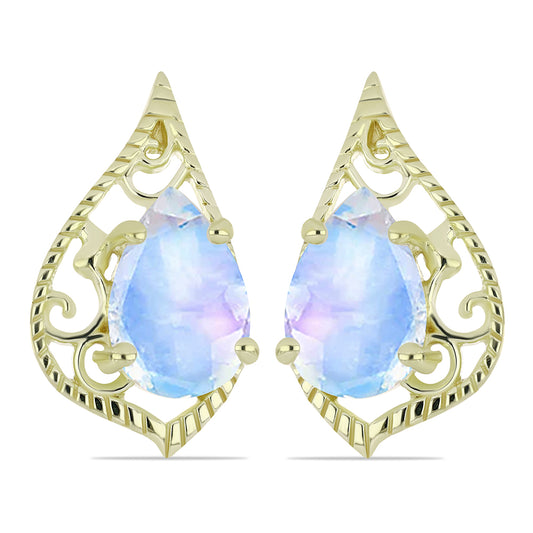 Cercei din Argint 925 Placat cu Aur ( 4.72 grame ) cu Piatra Lunii Curcubeu 5.63 Carate