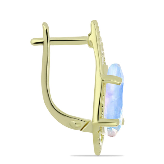 Cercei din Argint 925 Placat cu Aur ( 4.72 grame ) cu Piatra Lunii Curcubeu 5.63 Carate