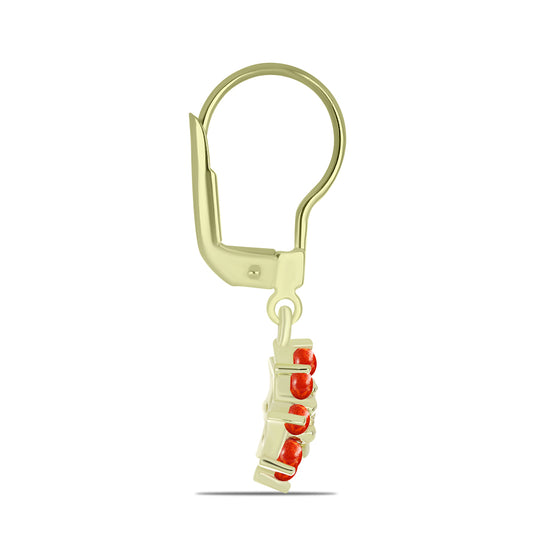 Cercei din Argint 925 Placat cu Aur ( 2.25 grame ) cu Coral Roșu Burete și Topaz Alb 1.25 Carate