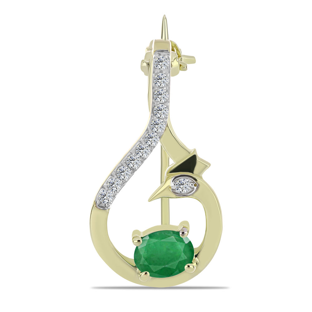Broşă din Argint 925 Placat cu Aur ( 1.71 grame ) cu Smarald Zambian și Topaz Alb 0.42 Carate
