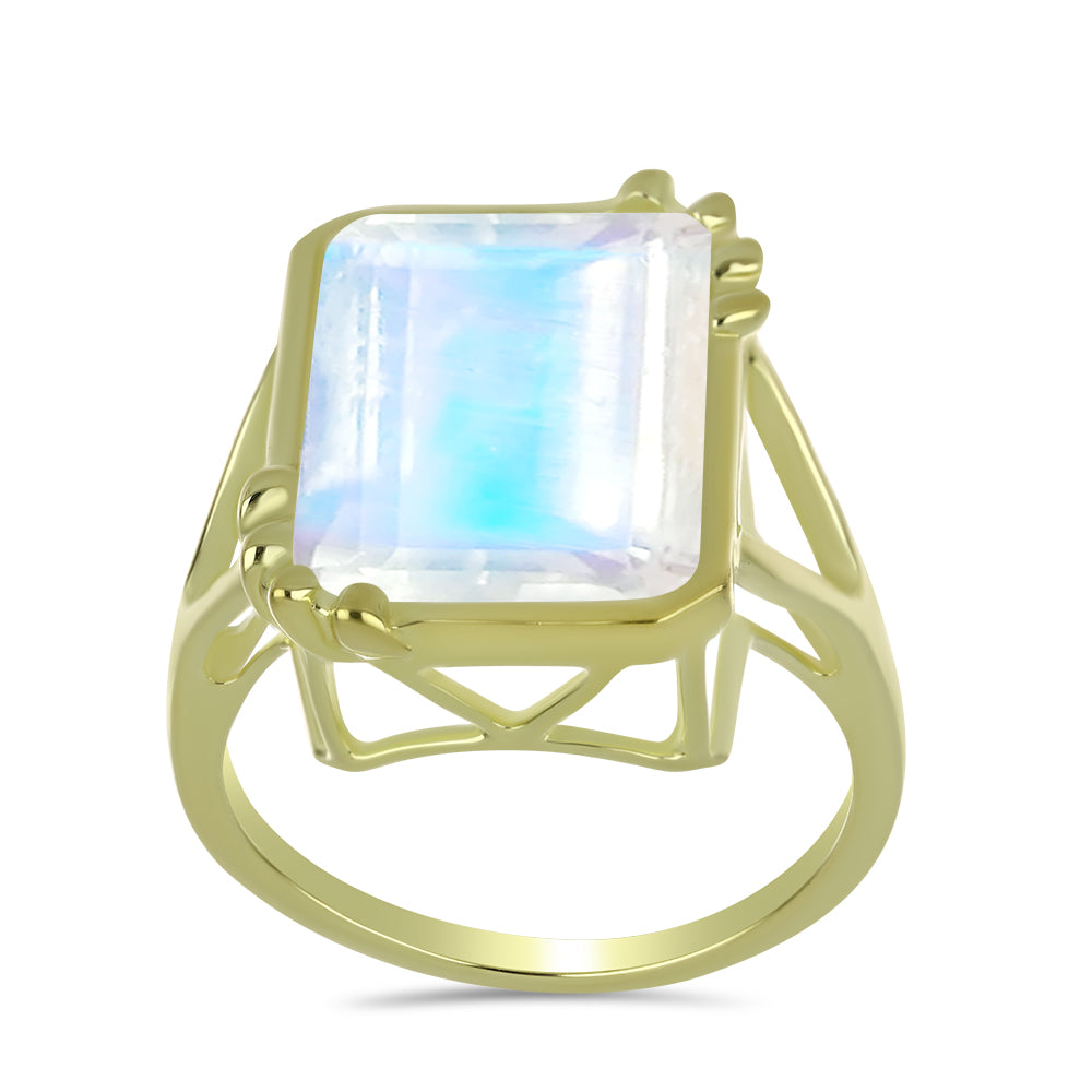 Inel din Argint 925 Placat cu Aur ( 4.05 grame ) cu Piatra Lunii Curcubeu 9.85 Carate