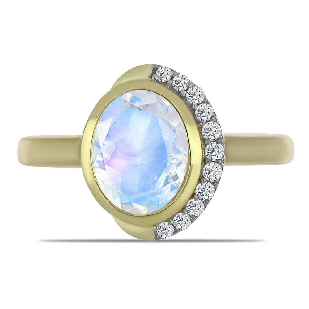 Inel din Argint 925 Placat cu Aur ( 3.61 grame ) cu Piatra Lunii Curcubeu și Topaz Alb 1.87 Carate 1 