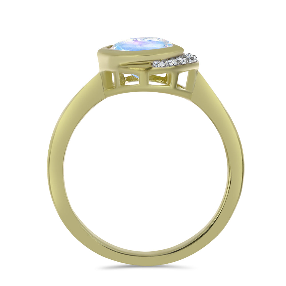 Inel din Argint 925 Placat cu Aur ( 3.61 grame ) cu Piatra Lunii Curcubeu și Topaz Alb 1.87 Carate 2 