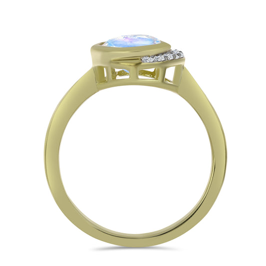 Inel din Argint 925 Placat cu Aur ( 3.61 grame ) cu Piatra Lunii Curcubeu și Topaz Alb 1.87 Carate