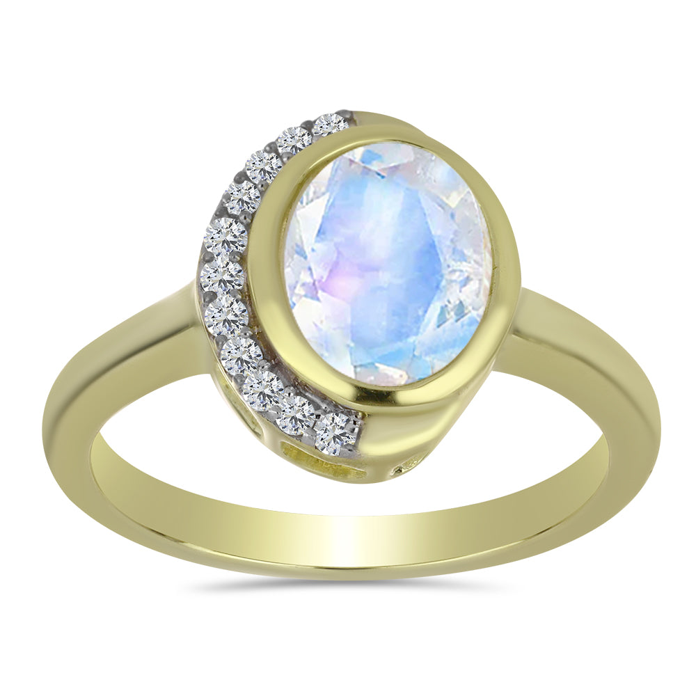 Inel din Argint 925 Placat cu Aur ( 3.61 grame ) cu Piatra Lunii Curcubeu și Topaz Alb 1.87 Carate