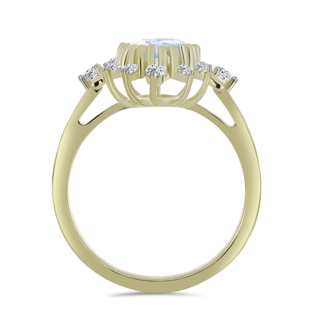 Inel din Argint 925 Placat cu Aur ( 3.1 grame ) cu Piatra Lunii Curcubeu și Topaz Alb 2.83 Carate