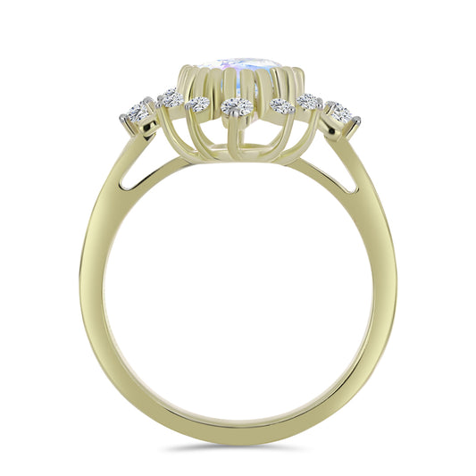 Inel din Argint 925 Placat cu Aur ( 3.1 grame ) cu Piatra Lunii Curcubeu și Topaz Alb 2.83 Carate