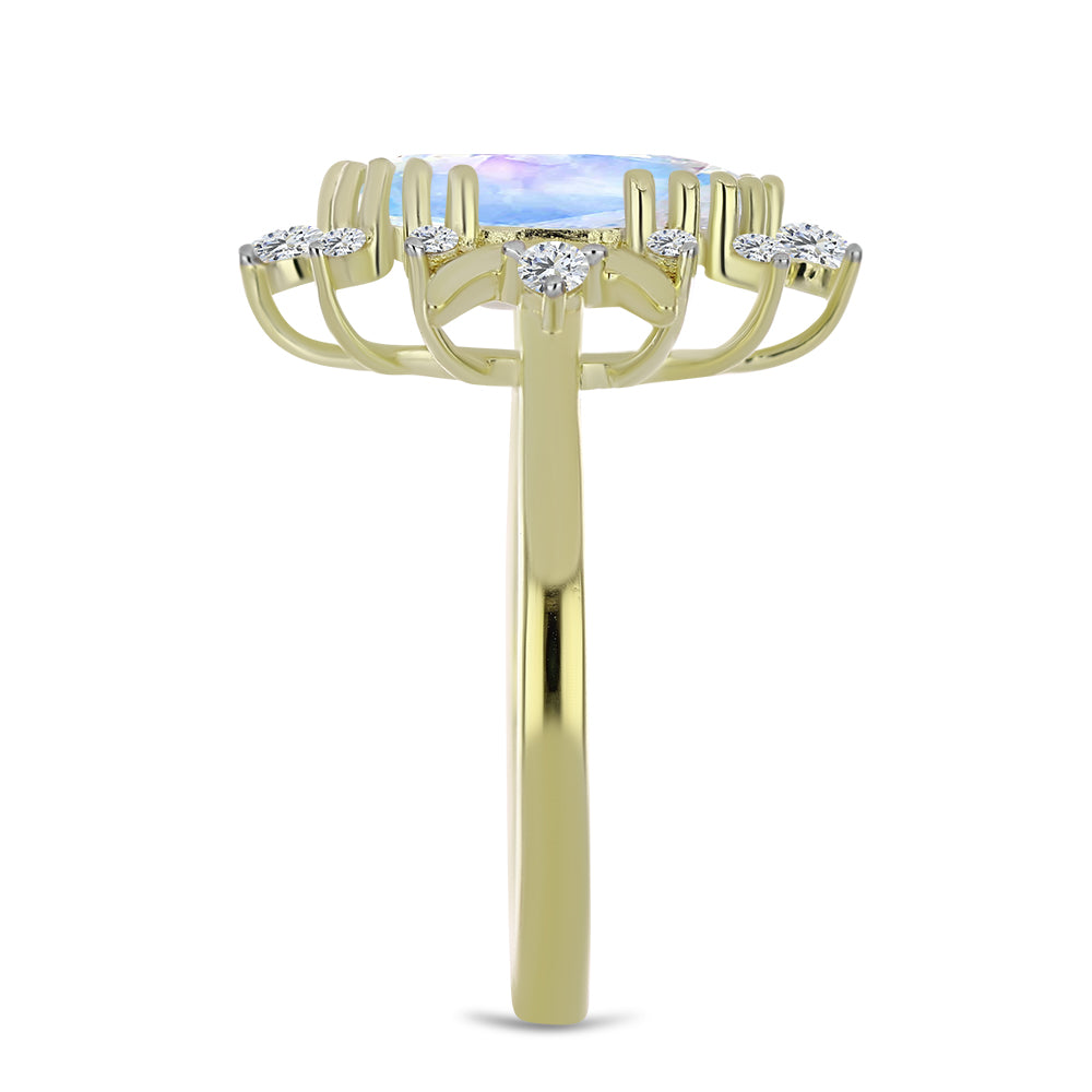 Inel din Argint 925 Placat cu Aur ( 3.1 grame ) cu Piatra Lunii Curcubeu și Topaz Alb 2.83 Carate