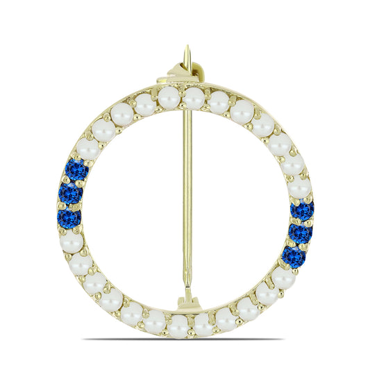 Broşă din Argint 925 Placat cu Aur ( 2.16 grame ) cu Perlă de Apă Dulce Albă și Safir Albastru Australian 1.41 Carate