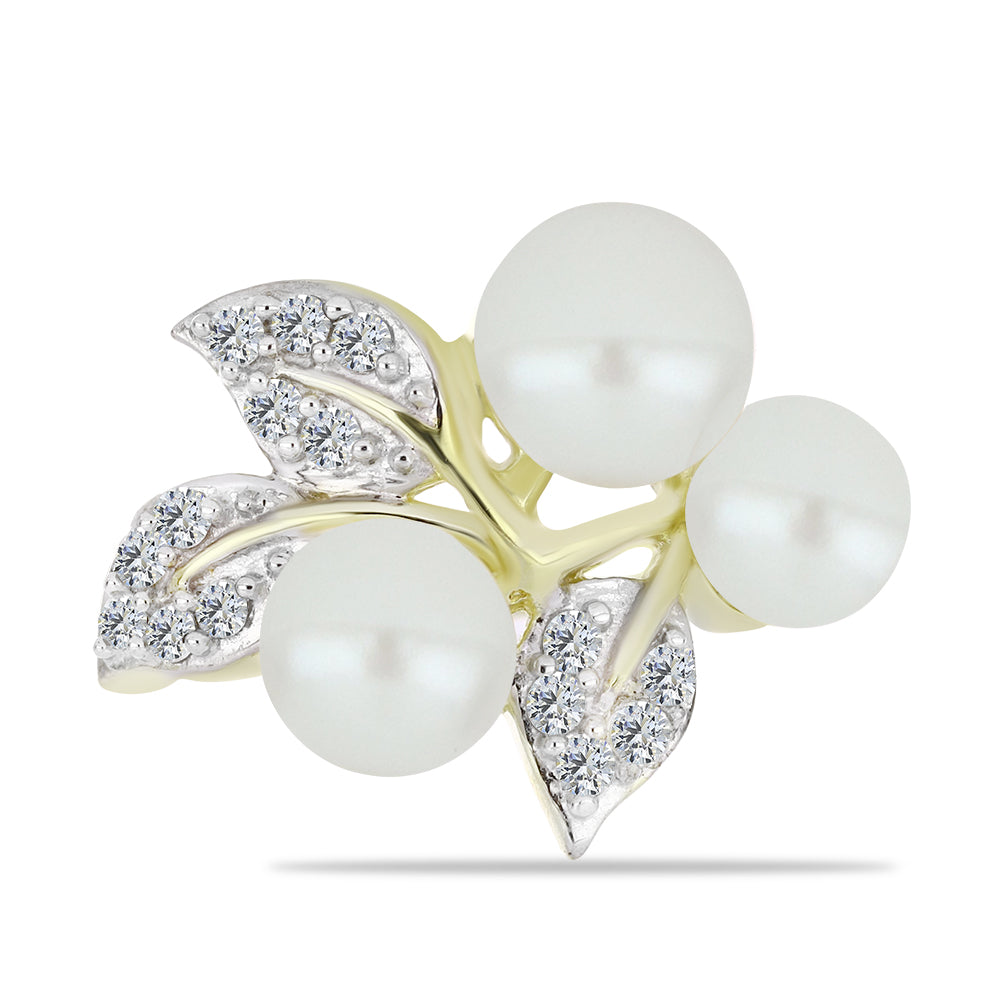 Inel din Argint 925 Placat cu Aur ( 4.35 grame ) cu Perlă de Apă Dulce Albă și Topaz Alb 6.37 Carate 1 