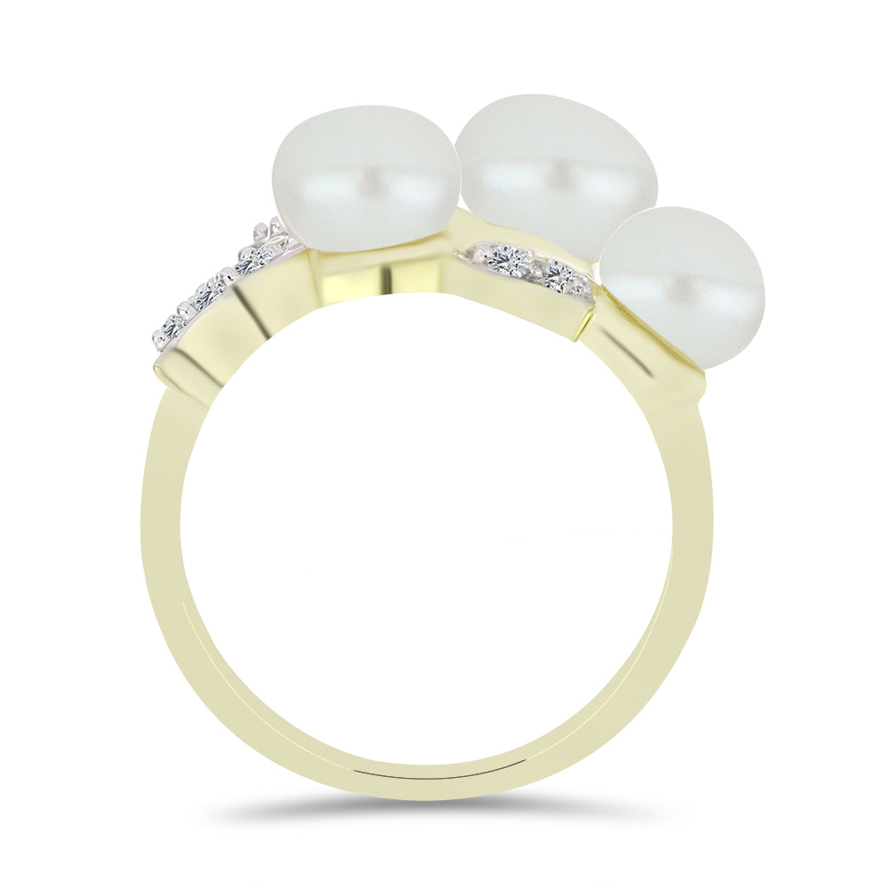 Inel din Argint 925 Placat cu Aur ( 4.35 grame ) cu Perlă de Apă Dulce Albă și Topaz Alb 6.37 Carate 2 