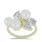 Inel din Argint 925 Placat cu Aur ( 4.35 grame ) cu Perlă de Apă Dulce Albă și Topaz Alb 6.37 Carate