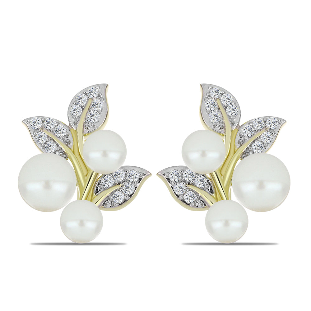 Cercei din Argint 925 Placat cu Aur ( 4.52 grame ) cu Perlă de Apă Dulce Albă și Topaz Alb 5.6 Carate 1 