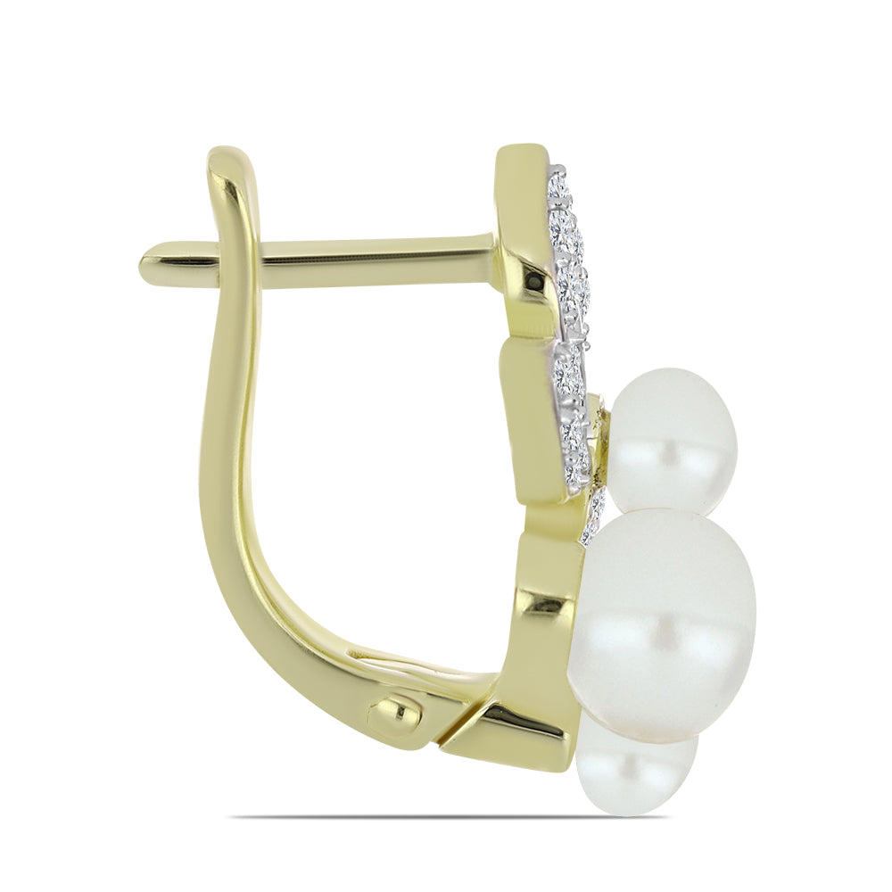 Cercei din Argint 925 Placat cu Aur ( 4.52 grame ) cu Perlă de Apă Dulce Albă și Topaz Alb 5.6 Carate