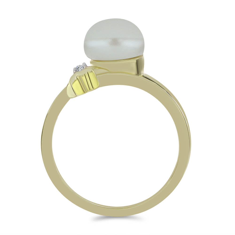 Inel din Argint 925 Placat cu Aur ( 2.65 grame ) cu Perlă de Apă Dulce Albă și Topaz Alb 2.86 Carate