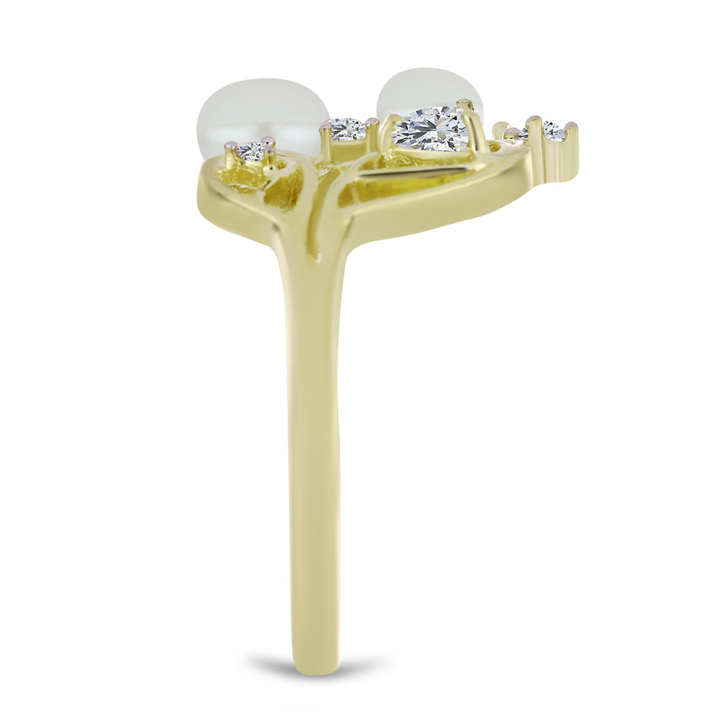 Inel din Argint 925 Placat cu Aur ( 3.79 grame ) cu Perlă de Apă Dulce Albă și Topaz Alb 4.82 Carate
