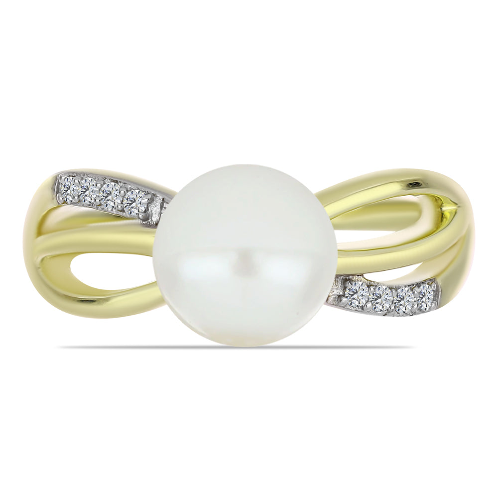 Inel din Argint 925 Placat cu Aur ( 3.17 grame ) cu Perlă de Apă Dulce Albă și Topaz Alb 3 Carate