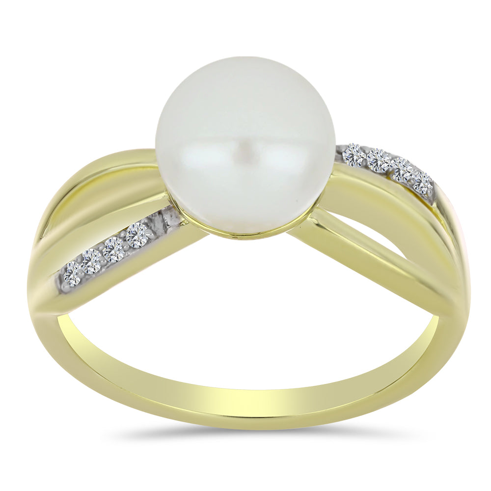 Inel din Argint 925 Placat cu Aur ( 3.17 grame ) cu Perlă de Apă Dulce Albă și Topaz Alb 3 Carate