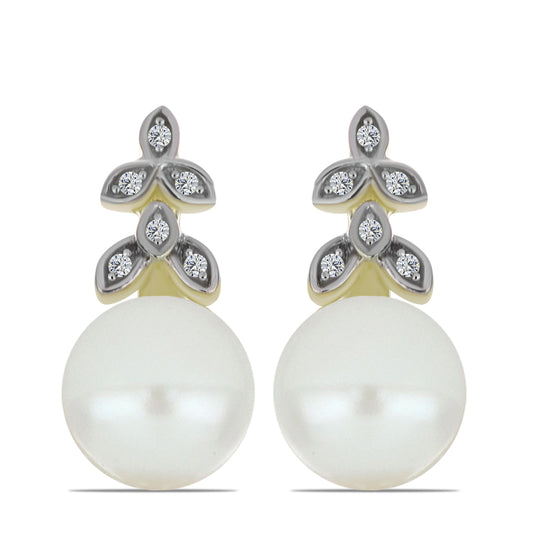 Cercei din Argint 925 Placat cu Aur ( 2.84 grame ) cu Perlă de Apă Dulce Albă și Topaz Alb 5.82 Carate