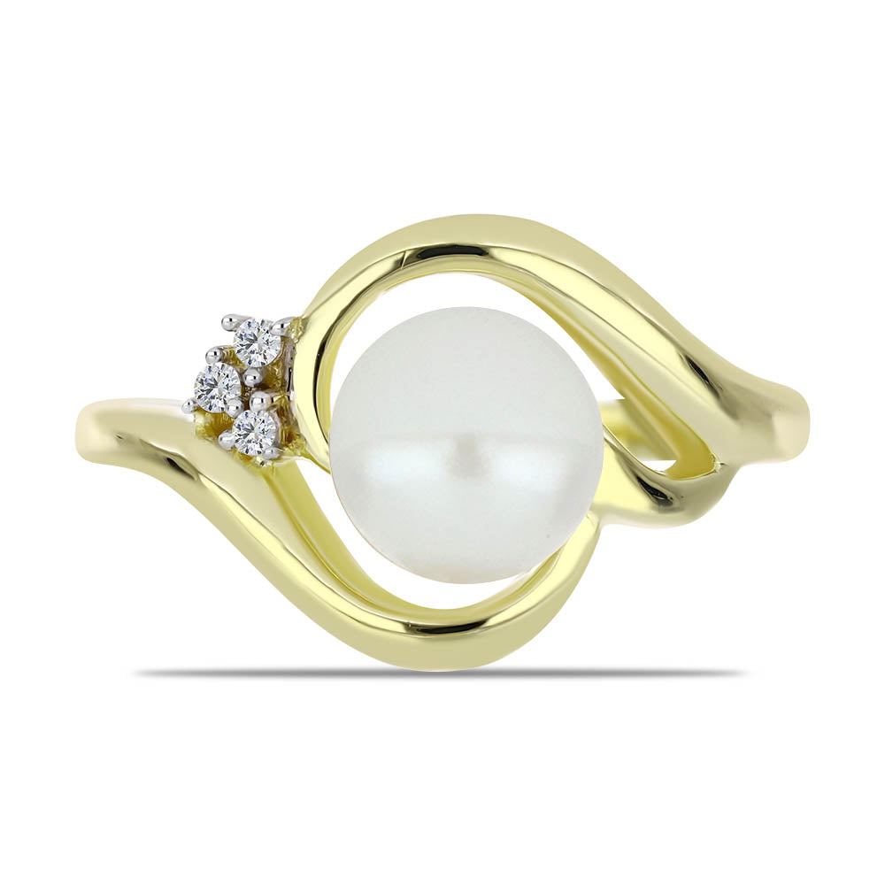 Inel din Argint 925 Placat cu Aur ( 3.71 grame ) cu Perlă de Apă Dulce Albă și Topaz Alb 2.74 Carate 1 