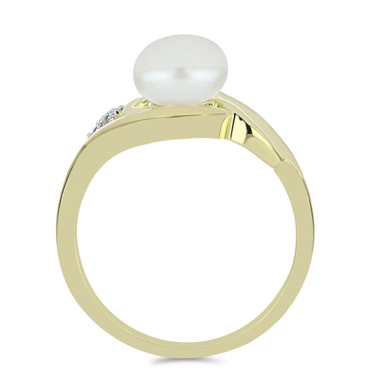 Inel din Argint 925 Placat cu Aur ( 3.71 grame ) cu Perlă de Apă Dulce Albă și Topaz Alb 2.74 Carate