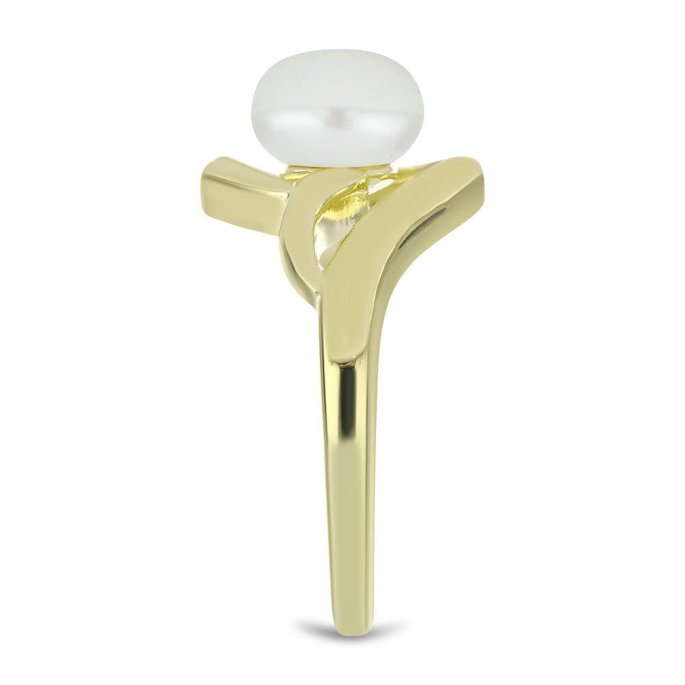 Inel din Argint 925 Placat cu Aur ( 3.71 grame ) cu Perlă de Apă Dulce Albă și Topaz Alb 2.74 Carate 4 