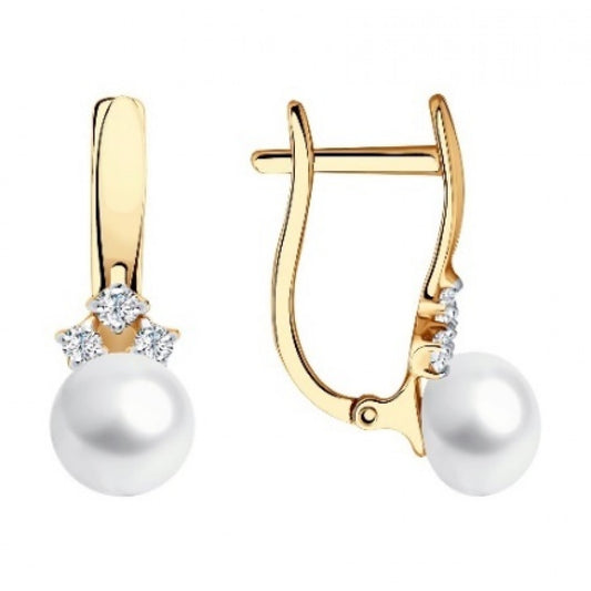 Cercei din Argint 925 Placat cu Aur ( 2.65 grame ) cu Perlă de Apă Dulce Albă și Topaz Alb 2.49 Carate