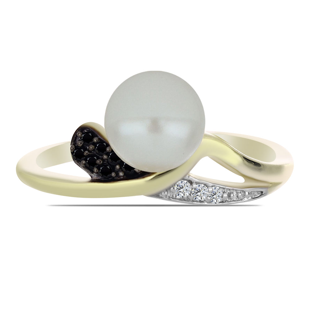 Inel din Argint 925 Placat cu Aur ( 2.64 grame ) cu Perlă de Apă Dulce Albă și Spinel Negru 2.95 Carate 1 