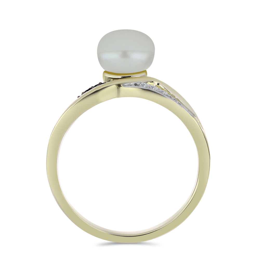 Inel din Argint 925 Placat cu Aur ( 2.64 grame ) cu Perlă de Apă Dulce Albă și Spinel Negru 2.95 Carate