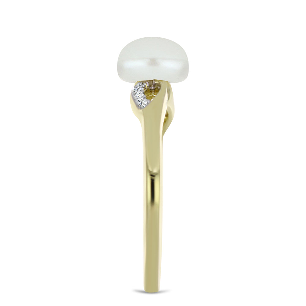 Inel din Argint 925 Placat cu Aur ( 2.11 grame ) cu Perlă de Apă Dulce Albă și Topaz Alb 2.75 Carate