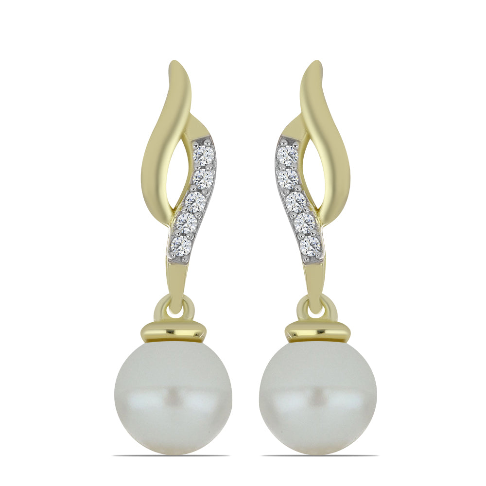 Cercei din Argint 925 Placat cu Aur ( 2.89 grame ) cu Perlă de Apă Dulce Albă și Topaz Alb 6.16 Carate