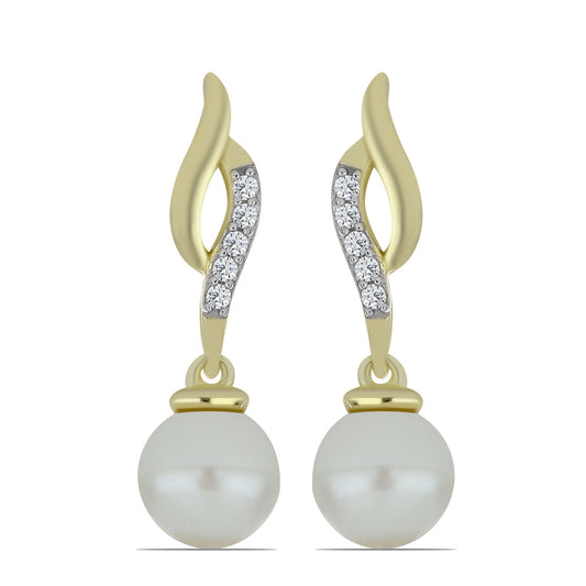 Cercei din Argint 925 Placat cu Aur ( 2.89 grame ) cu Perlă de Apă Dulce Albă și Topaz Alb 6.16 Carate