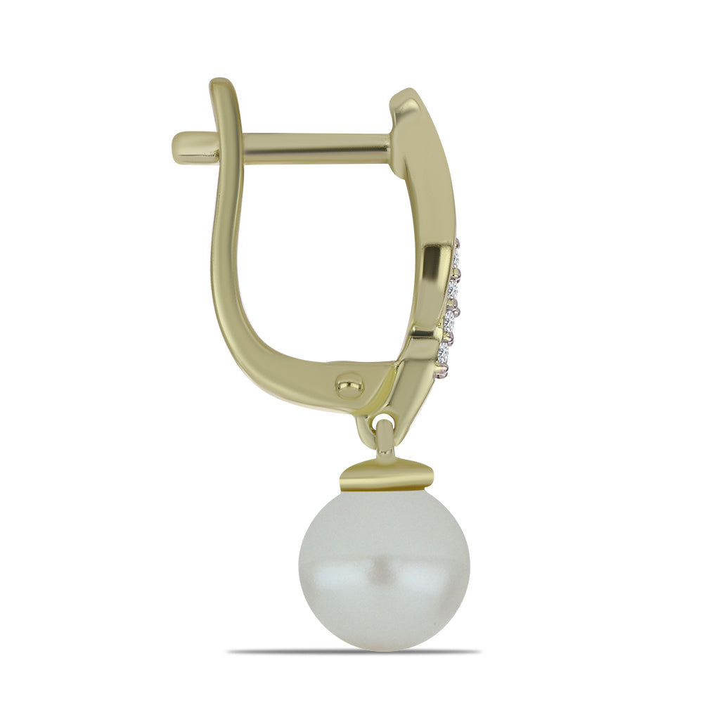 Cercei din Argint 925 Placat cu Aur ( 2.89 grame ) cu Perlă de Apă Dulce Albă și Topaz Alb 6.16 Carate 2 