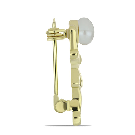 Broşă din Argint 925 Placat cu Aur ( 2.06 grame ) cu Perlă de Apă Dulce Albă 1.08 Carate