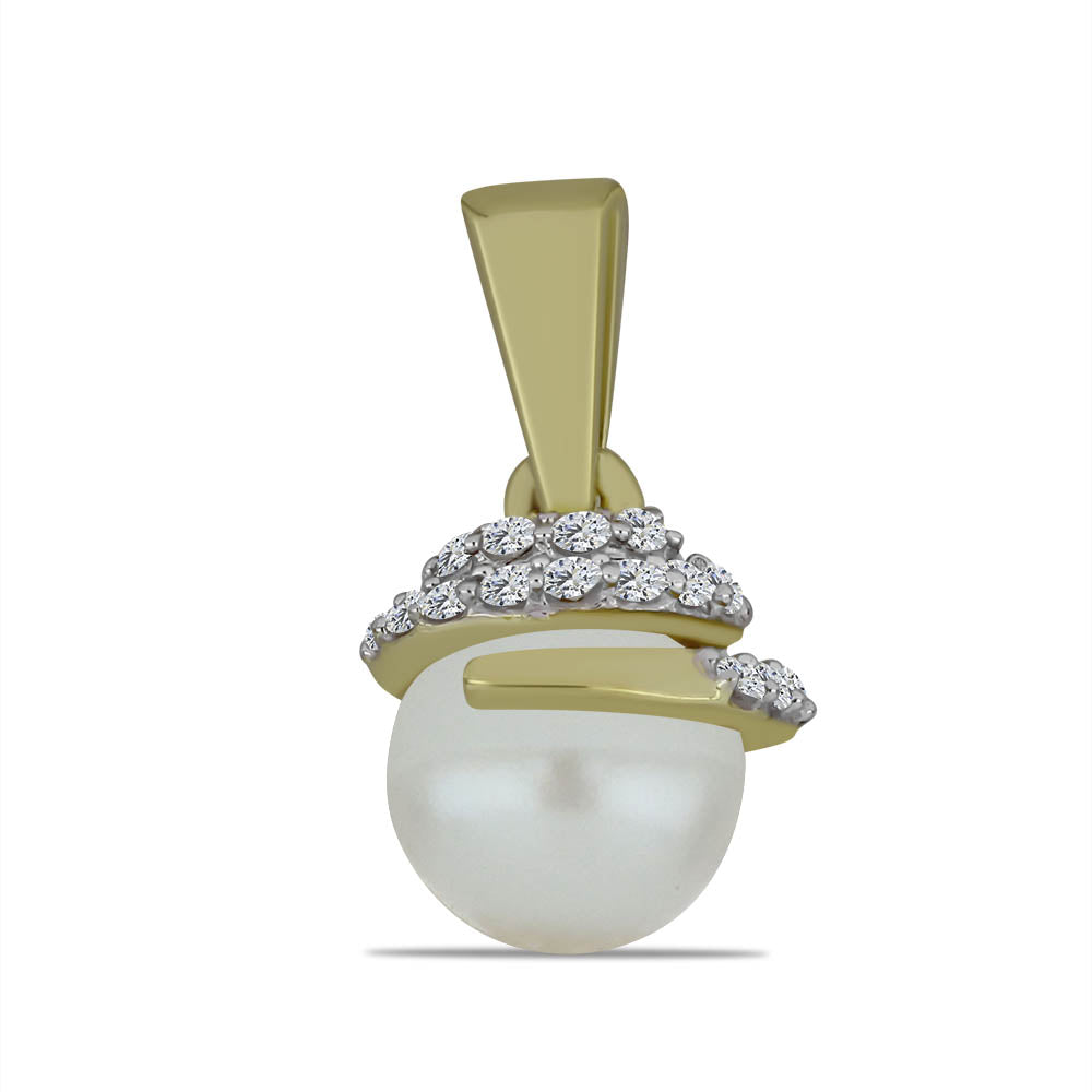 Pandantiv din Argint 925 Placat cu Aur ( 1.19 grame ) cu Perlă de Apă Dulce Albă și Topaz Alb 3.37 Carate 1 