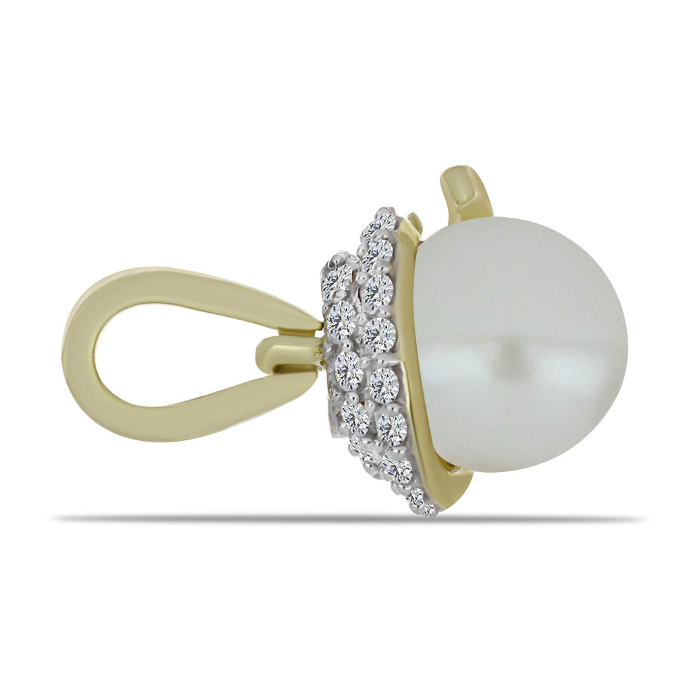 Pandantiv din Argint 925 Placat cu Aur ( 1.19 grame ) cu Perlă de Apă Dulce Albă și Topaz Alb 3.37 Carate