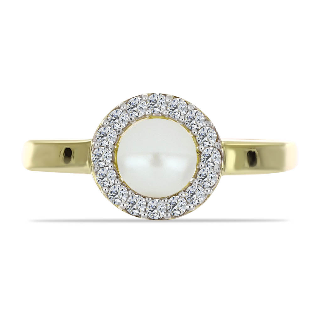 Inel din Argint 925 Placat cu Aur ( 2.55 grame ) cu Perlă de Apă Dulce Albă și Topaz Alb 1.47 Carate